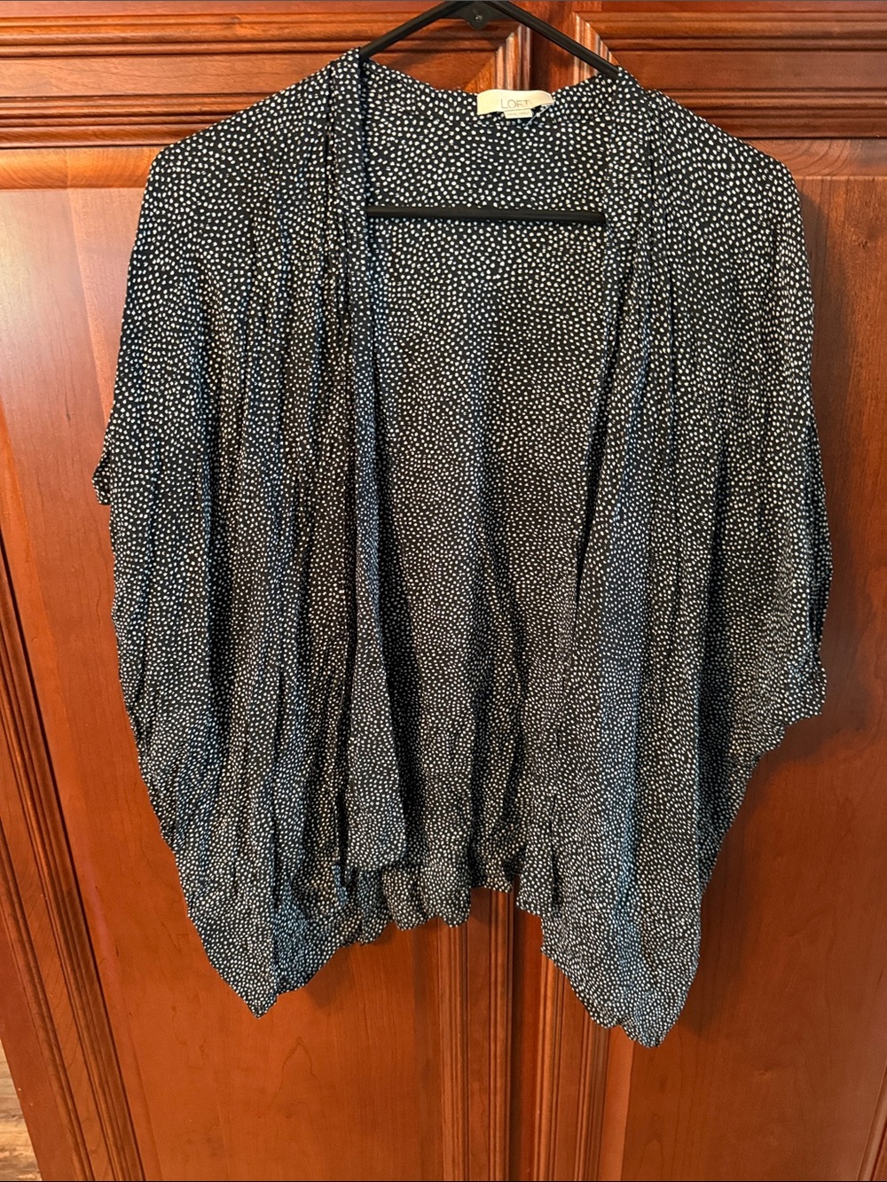 LOFT Black and White Dot Draped Open-Front Tunic